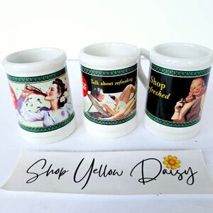 Vintage‎ Mini Coca Cola Mugs 1997 Set of 3 Women Drinking Coke - F513.2